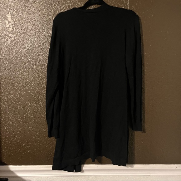 Black Long Length Cardigan Sweater with Metal Rings and Pockets, Size Medium - Picture 7 of 7